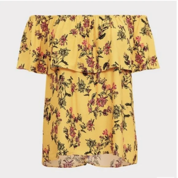 TORRID FLORAL CREPE EMBROIDERED RUFFLE OFF-SHOULDER TOP - Picture 1 of 9